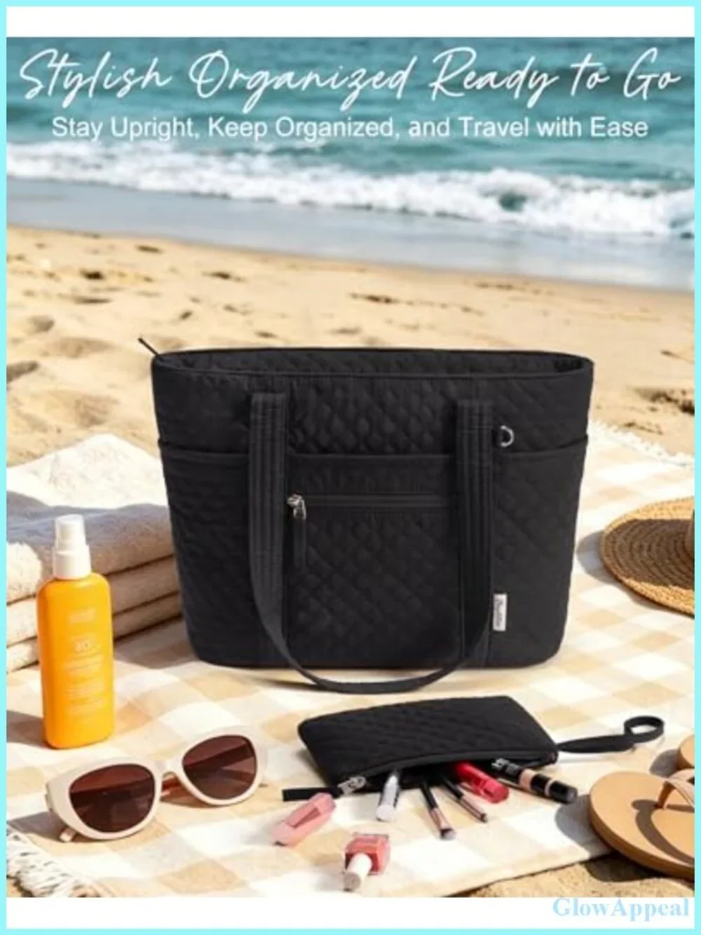 Quilted Cotton Puffer Tote Bag for Women with Laptop Sleeve, Work Travel Nurse